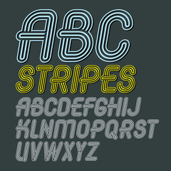 Poster - Set of trendy modern vector capital alphabet letters isolated. Disco cursive font for use as business poster design elements. Created using geometric triple stripes.