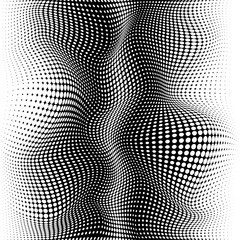Poster - halftone texture. black dots warp effect. halftone black and white vector illustration