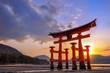 Great torii of Miyajima at sunset, japanese famous landmark near Hiroshima, Japan scenic landscape