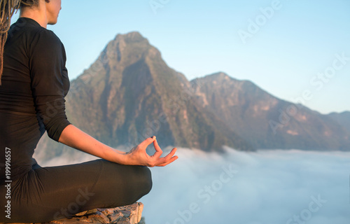Fototapete - Serenity and yoga practicing,meditation at mountain range