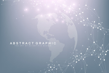 Leinwandbilder - World map point with global technology networking concept. Digital data visualization. Lines plexus. Big Data background communication. Scientific vector illustration.