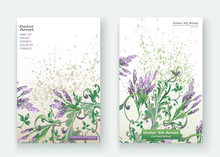 Lavender Floral Pattern Cover Design. Hand Drawn Baroque Flower. Elegant Trendy Background Blossom Greenery Branche. Graphic Illustration Wedding, Invitation, Poster, Card, Cover, Catalog Vector