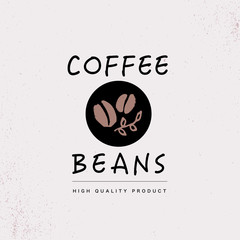 Wall Mural - Vector hand drawn coffee logo design elements isolated on textured background. Coffee shop craft emblem, company insignia template, banner, print, etc.