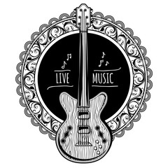 Wall Mural - Live music guitar emblem