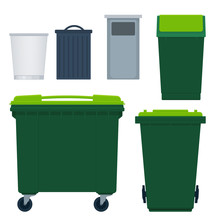 Set Of Garbage Bins And A Container On Wheels