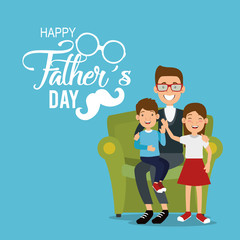 Sticker - best father with daughter and son avatars vector illustration design