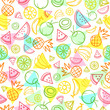 Sketch mixed tropical fruits seamless pattern background vector format