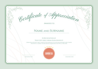 Luxury certificate template with elegant floral border frame, Diploma design for graduation or completion