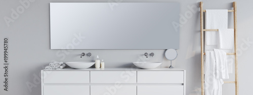 Fotomural new modern bathroom with a font mirror. 3d rendering