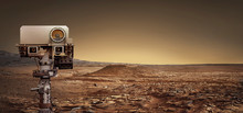 Mars Rover Explores The Red Planet. Elements Of This Image Furnished By NASA.