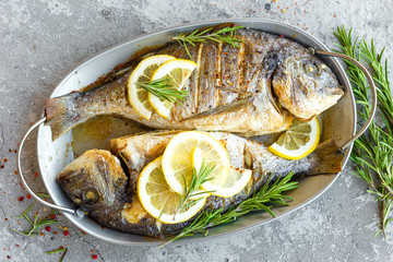 Sticker - Baked fish dorado. Sea bream or dorada fish grilled