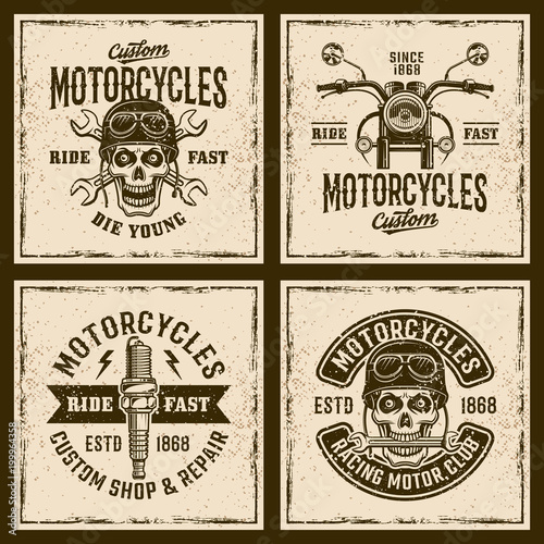 Dekoracja na wymiar  motocykle-cztery-kolorowe-emblematy-w-stylu-vintage