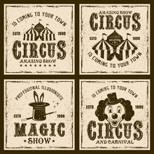 Circus Show Four Colored Vintage Emblems