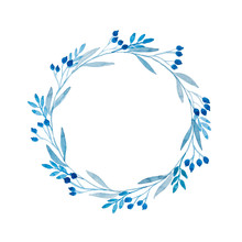 Blue Floral Wreath In Watercolor