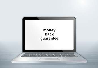 Poster - Laptop auf Holztisch - money back guarantee