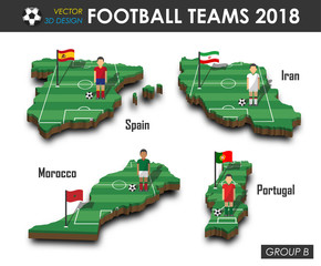 national soccer teams 2018 group b . football player and flag on 3d design country map . isolated ba