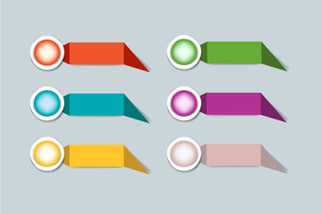 Sticker - The infograph of six horizontal rectangle labels with white circle ready for your text.