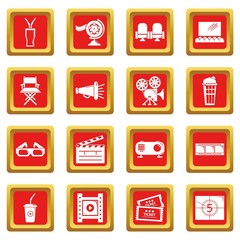 Poster - Cinema icons set red square vector