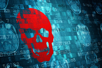 Red Scull on Blue MRI Digital Abstract technology background