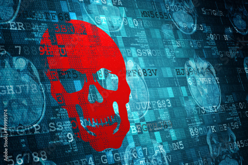 Fotomural Red Scull on Blue MRI Digital Abstract technology background
