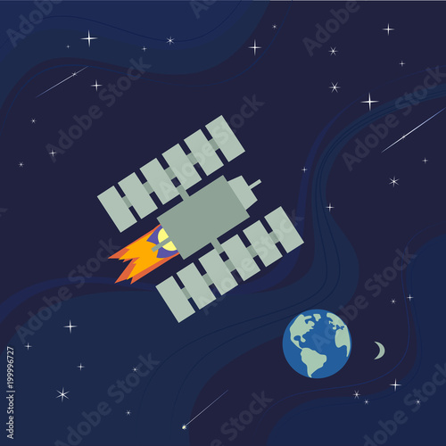 Outer Space Poster Satellite Flight Colorful Abstract Flat