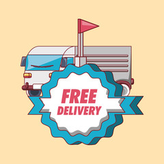 Poster - Free delivery design with cargo truck over orange background, colorful design. vector illustration