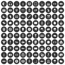 100 Soccer Icons Set Black Circle