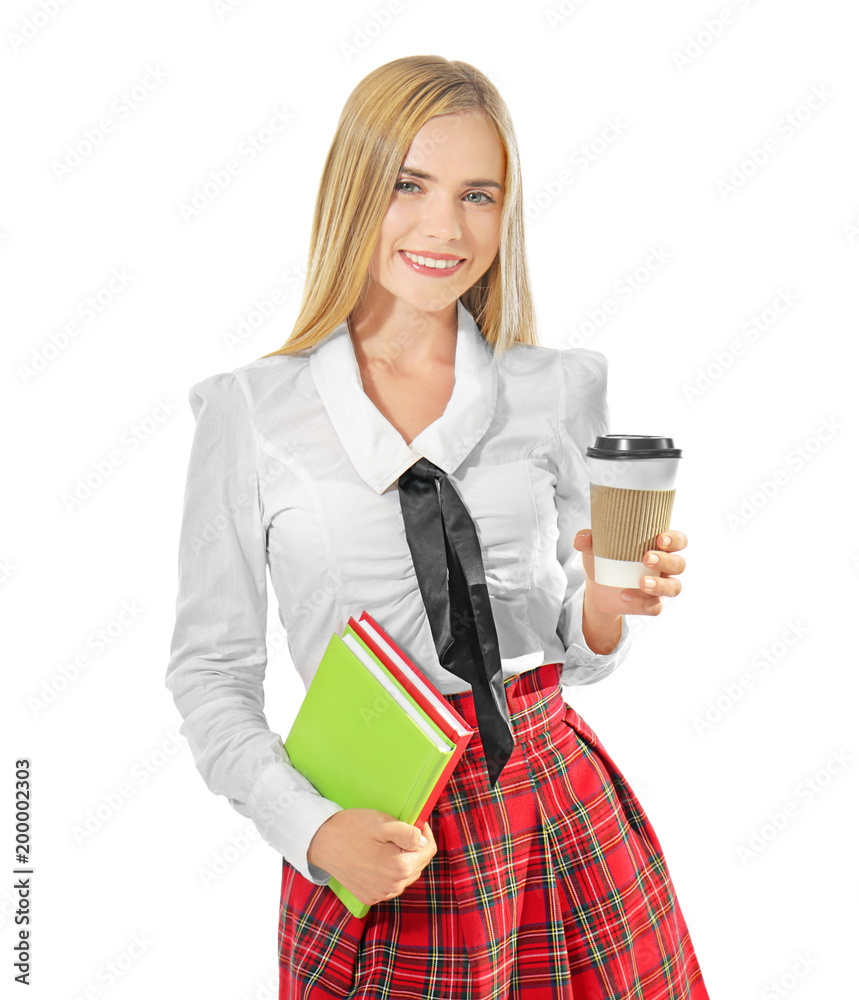 Young female student, isolated on white