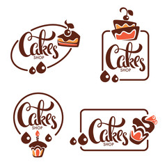 Wall Mural - bakery, pastry, confectionery, cake, dessert, sweets shop, vector logo templates collection