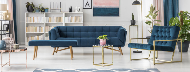 Blue modern living room interior