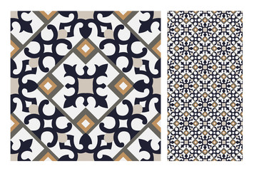 Wall Mural - vintage tiles patterns antique seamless design in Vector illustration