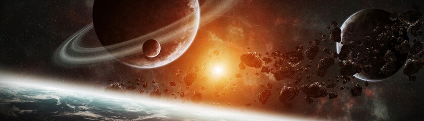 Wall Mural - panoramic view of planets in distant solar system 3d rendering elements of this image furnished by n
