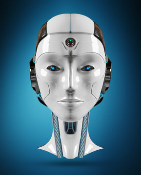 Cyborg head artificial intelligence 3D rendering
