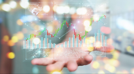 Aufkleber - Businessman using 3D rendering stock exchange datas and charts