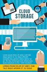 Poster - Cloud storage flat banner of computing technology
