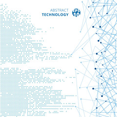 Poster - Abstract technology digital data square blue pattern pixel with lines connect dots on white color background.