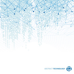 Poster - abstract technology digital data square blue pattern pixel with lines connect dots on white color ba