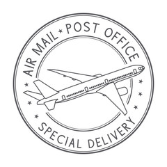 Wall Mural - Air mail postmark. Black stamp for envelopes with airplane