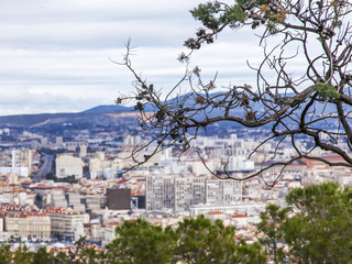 Wall Mural - MARSEILLE, FRANCE, on March 2, 2018. A picturesque panoramic view of the city from the survey platform of cathedral Notre-Dame de la Garde