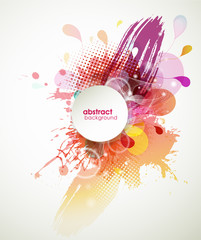 Wall Mural - abstract colored flower background with circles and brush strokes.