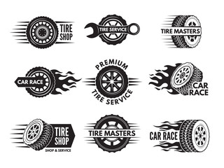 Wall Mural - race logos with pictures of different cars wheels