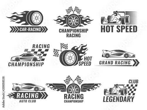 Fotografía Trophy, engine, rally and others symbols for race sport labels