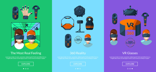 Poster - Vector horizontal slideshow template for tablet or website with flat style virtual reality elements