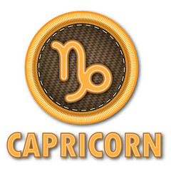 embroidered patch work of capricorn zodiac sign symbol icon for vector graphic design concept idea
