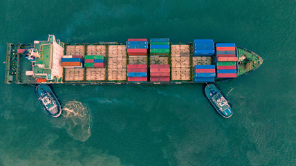 Wall Mural - Top view from drone.Container ship in import export and business logistic, International transportation, Business logistics concept.