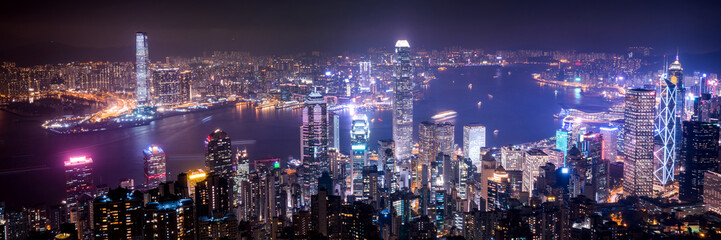 Hong Kong night panoramic view from The Peak view point.