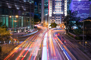 Long exposure traffic lights in Central district, Hong Kong.