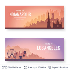 Wall Mural - Indianapolis and Los Angeles famous city scapes.