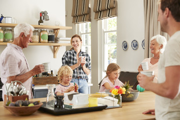 Wall Mural - Multi generation family talking at home in their kitchen