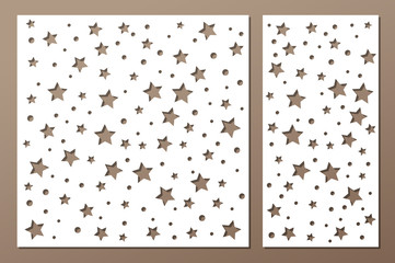 Set decorative panel laser cutting. wooden panel. Elegant modern geometric abstract holiday pattern. Stencil. Ratio 1:2, 1:1. Vector illustration.